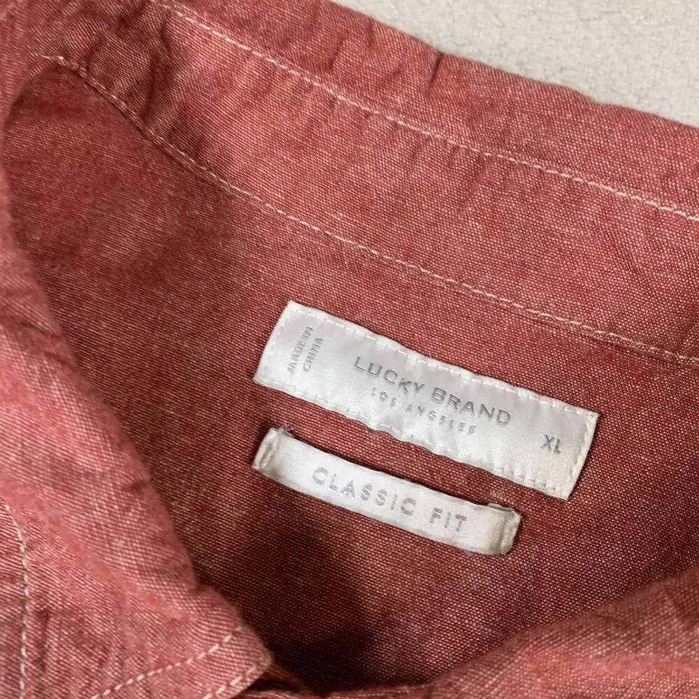 Lucky Brand Shirt‎ Mens XL Red Long Sleeve 100% Linen GI 2 Chest Pockets Classic